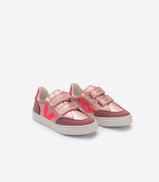 DEPORTIVAS SMALL V-12 CHROMEFREE LEATHER NACRE_ROSE-FLUO