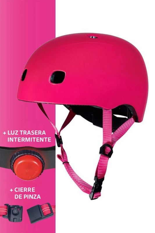 CASCO FRAMBUESA LUZ LED TALLA M