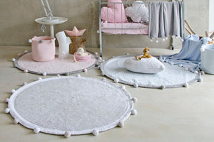 alfombra lavable pompones gris